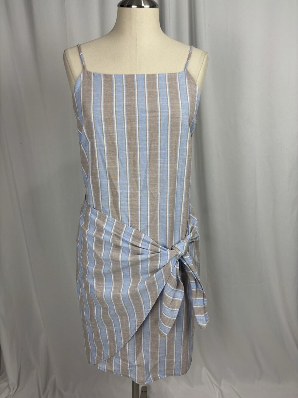 Altar’d State Blue & Brown Stripe Faux Wrap Mini Dress Size L Cottage Preppy